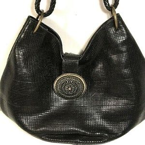 Sondra Roberts Black Faux Leather Patterned Hobo